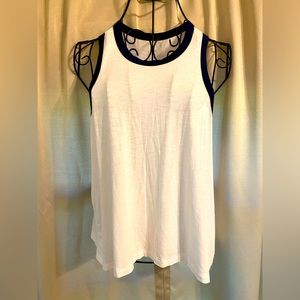 NWT Aerie Real Soft White with Navy Trim Racer Tank Top Women’s Size S